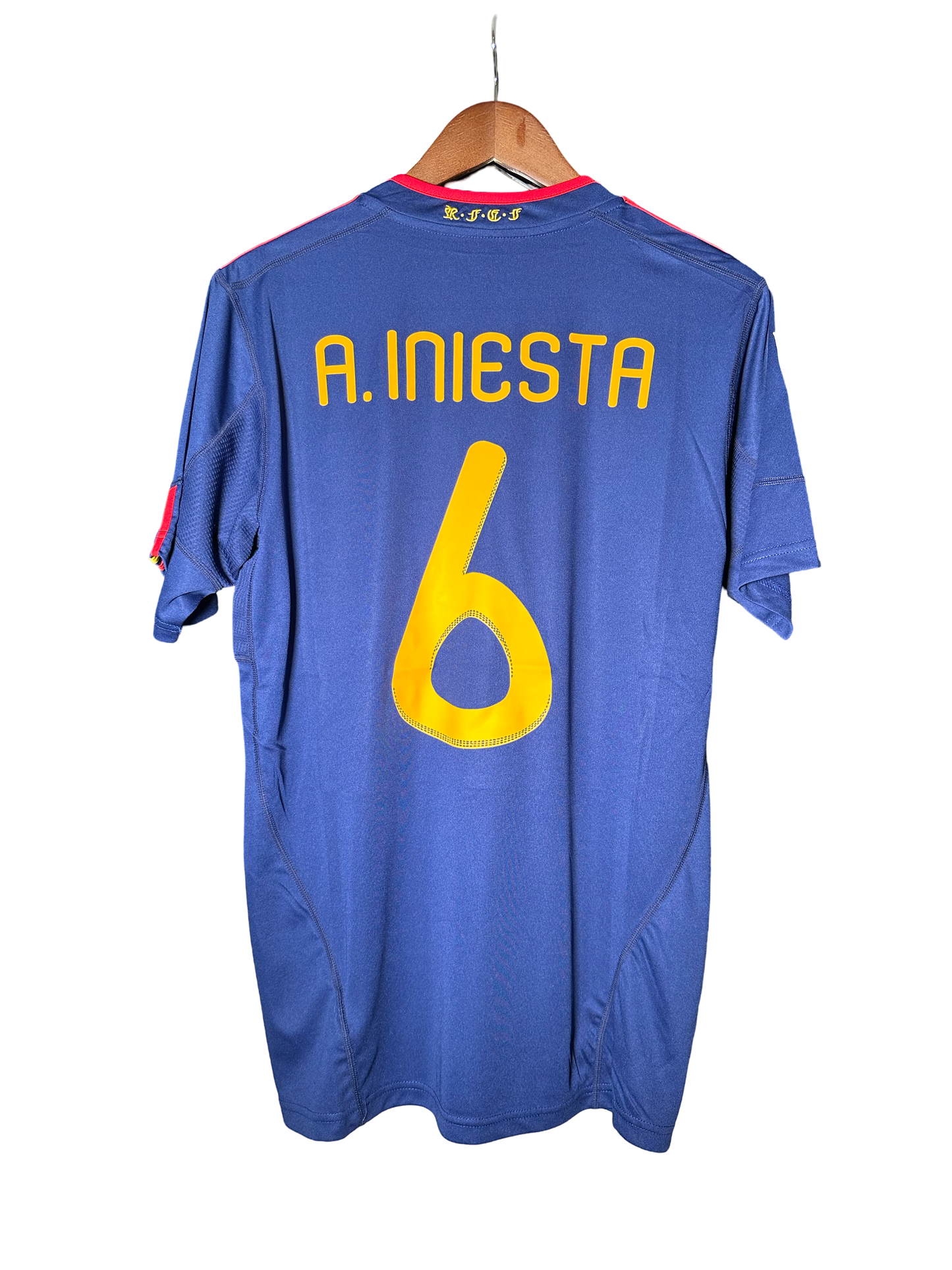 Spain 2009/2010 Iniesta #6 Away World Cup Final Retro Soccer Jersey BLUE